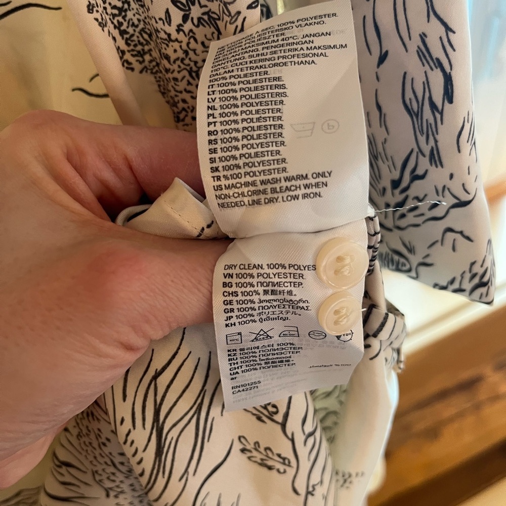 H&M Cream and Blue (a flowy and light silky satin feel) Scenic Button Down Shirt - Picture 4 of 9